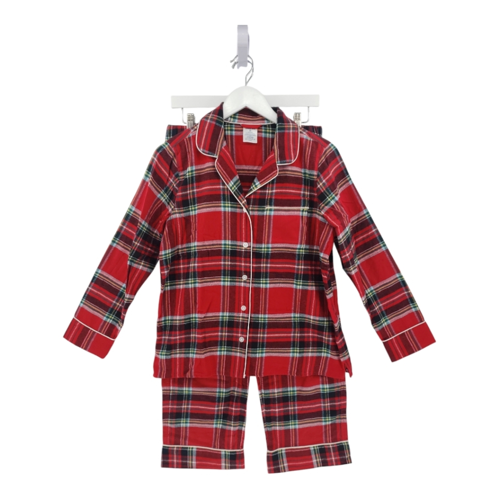Lands End NWOT Pajama Set Size Small 100% Cotton Red Holiday Plaid Pockets